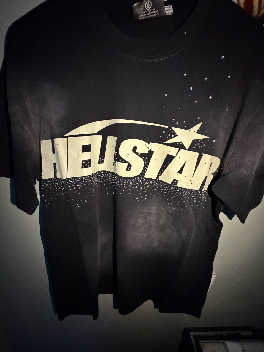 Hellstar Graphic Black Short Sleeve Tee with Star Logo (Rhinestones)